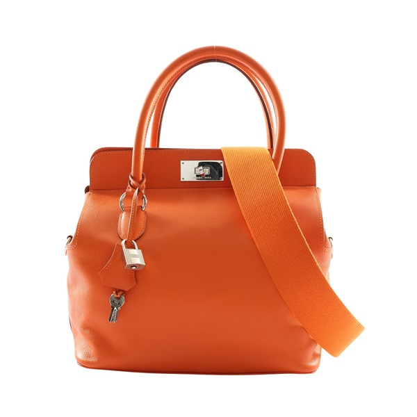 HERMES 愛馬仕 Toolbox 26 兩用包 愛馬仕橘色 Evercolor牛皮 □Q刻 銀扣