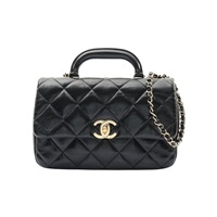 CHANEL 香奈兒 Coco Trip Flap 兩用包 黑色 菱格紋羊皮 金扣