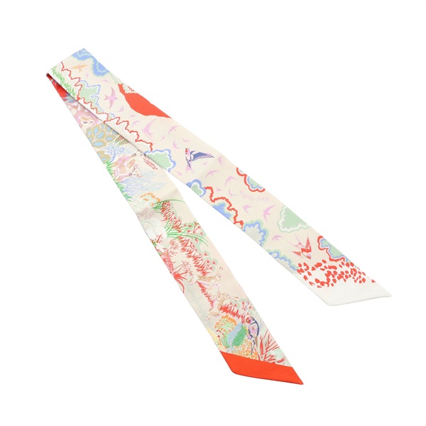 HERMES 愛馬仕 Rewilding Nature Twilly 絲巾 米白/多色 絲綢