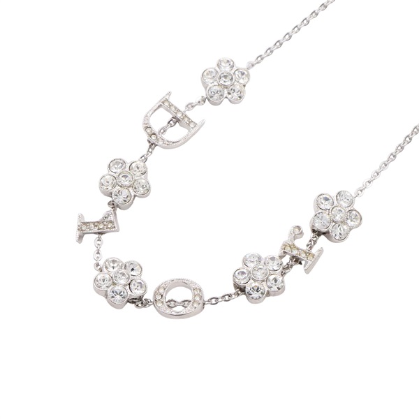 Dior 迪奧 Floral Dior Logo 項鍊 銀色 鍍銀 水鑽