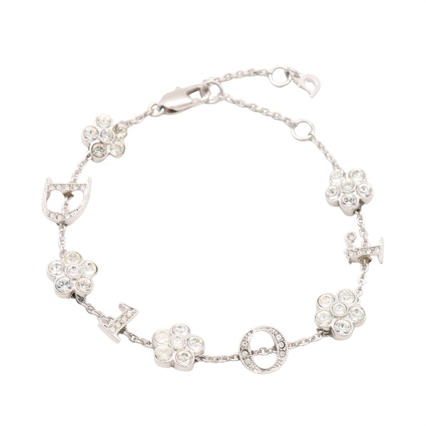 Dior 迪奧 Dior Flower Logo 手鍊 銀色 鍍銀 水鑽