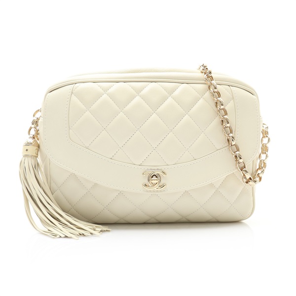 CHANEL 香奈兒 Medium Coco 鍊帶肩背包 白色 羊皮 金釦 無卡 AS0001