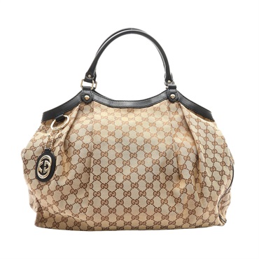 GUCCI 古馳 Sukey 肩背包 黑/棕色 帆布 211943