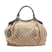 GUCCI 古馳 Sukey 肩背包 黑/棕色 帆布 211943