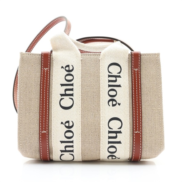 Chloe 克羅伊 Woody Mini 兩用包 棕色 亞麻布 CHC22AP237I26