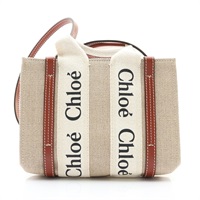 Chloe 克羅伊 Woody Mini 兩用包 棕色 亞麻布 CHC22AP237I26