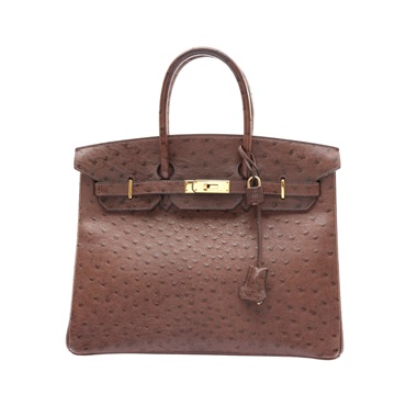 HERMES 愛馬仕 Birkin 35 柏金包 手提包 棕色系 鴕鳥皮 □D刻 金扣