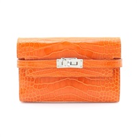 HERMES 愛馬仕 Kelly 三折中夾 薑餅色 鱷魚皮 □N刻 銀扣