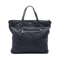 PRADA 普拉達 手提包 深藍色 尼龍 牛皮 缺背帶 B2530T
