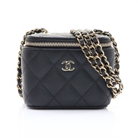 CHANEL 香奈兒 Small Vanity 鍊帶 肩背包 黑色 荔枝紋 菱格紋牛皮 AP1340