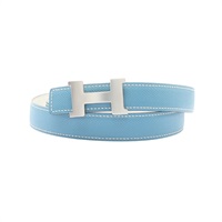 HERMES 愛馬仕 H Buckle 皮帶 新牛仔藍色 白色 Epsom牛皮/Chevre山羊皮 □O刻