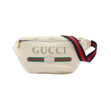GUCCI 古馳 Print 腰包 白色 牛皮 493869