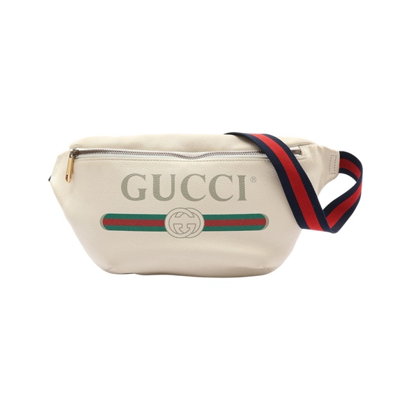 GUCCI 古馳 Print 腰包 白色 牛皮 493869