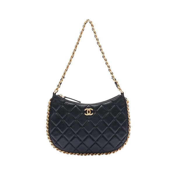 CHANEL 香奈兒 HOBO 鍊帶 肩背包 黑色 菱格紋羊皮 AP3486