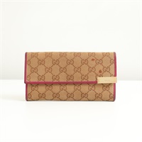 GUCCI 古馳 扣式長夾 棕色帆布 粉紅色牛皮 291099