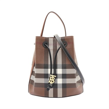 BURBERRY 巴寶莉 水桶包 肩背包 棕色 帆布 牛皮 8069655