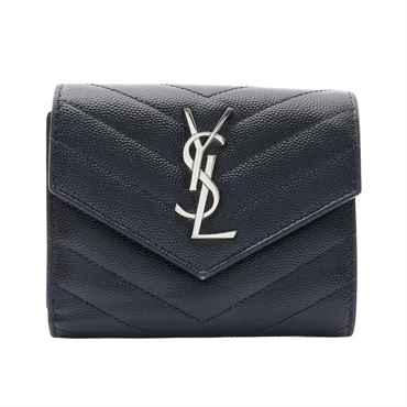 SAINT LAURENT YSL 聖羅蘭 Monogram 信封式 三折 短夾 黑色 牛皮 403943