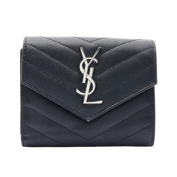 SAINT LAURENT YSL 聖羅蘭 Monogram 信封式 三折 短夾 黑色 牛皮 403943