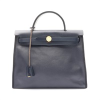 HERMES 愛馬仕 Herbag Zip 31 靛藍色 帆布/牛皮 肩背包 B刻 金扣