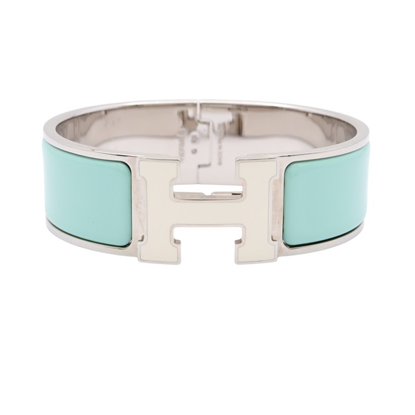 HERMES 愛馬仕 Clic Clac H 手環 湖水藍色 銀色金屬