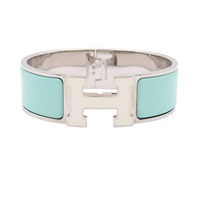 HERMES 愛馬仕 Clic Clac H 手環 湖水藍色 銀色金屬