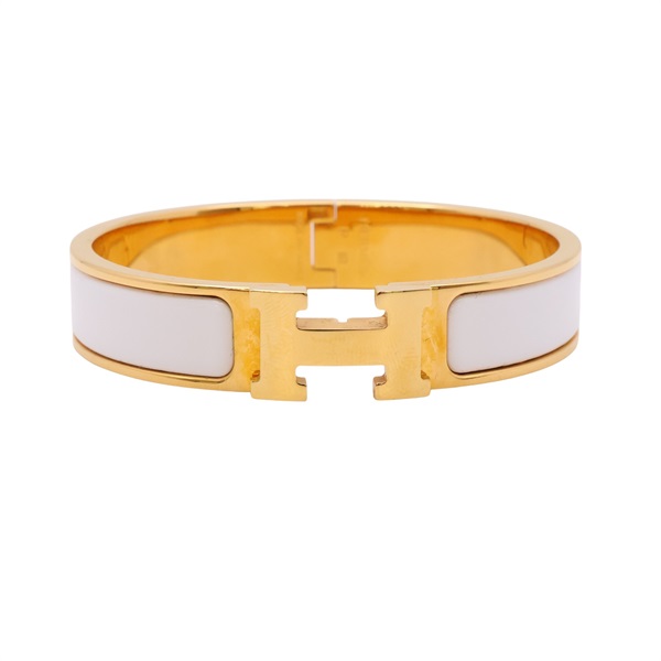 HERMES 愛馬仕 Clic H 手環 白色琺瑯 金色鍍金 H700001F
