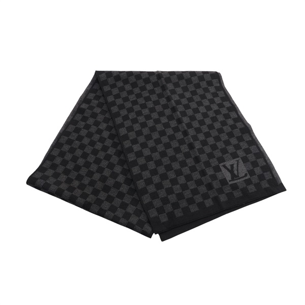 LOUIS VUITTON LV 路易威登 Petit 圍巾 黑色 棋盤格 羊毛 402330