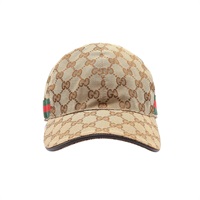 GUCCI 古馳 棒球帽 #M 棕色 緹花帆布 牛皮 200043
