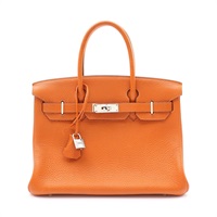 HERMES 愛馬仕 Birkin 30 柏金包 手提包 愛馬仕橘 Togo牛皮 銀扣 □H刻