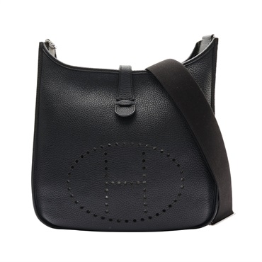 HERMES 愛馬仕 Evelyne III 29 伊芙琳包 肩背包 黑色 Clemence牛皮 □R刻 銀釦