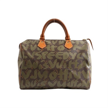 LOUIS VUITTON LV 路易威登 Speedy 30 Graffiti 波士頓包 手提包 棕/綠色 原花帆布 M92194