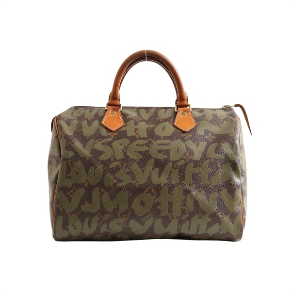LOUIS VUITTON LV 路易威登 Speedy 30 Graffiti 波士頓包 手提包 棕/綠色 原花帆布 M92194