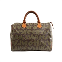 LOUIS VUITTON LV 路易威登 Speedy 30 Graffiti 波士頓包 手提包 棕/綠色 原花帆布 M92194