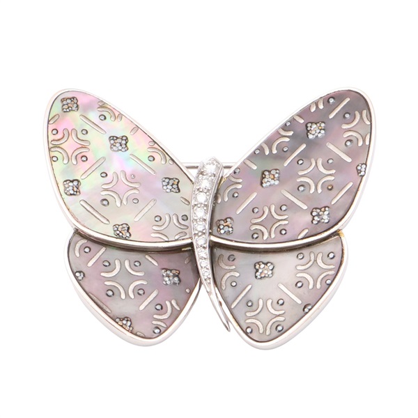 Van Cleef & Arpels 梵克雅寶 Papillon 胸針 18K白金 鑽石 黑蝶貝