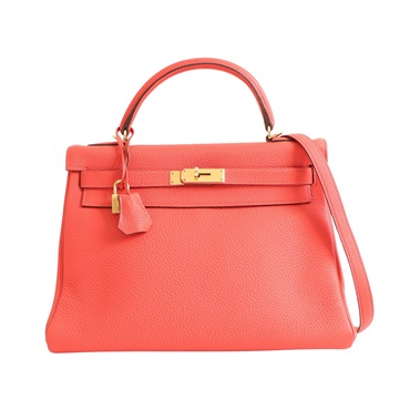 HERMES 愛馬仕 Kelly 32 凱莉包 兩用包 朱砂紅 Togo牛皮 金扣 □R刻