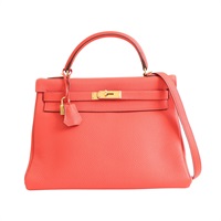 HERMES 愛馬仕 Kelly 32 凱莉包 兩用包 朱砂紅 Togo牛皮 金扣 □R刻