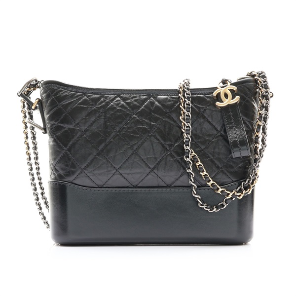 CHANEL 香奈兒 Medium Gabrielle Hobo 鍊帶肩背包 黑色 牛皮 金扣 AS1521