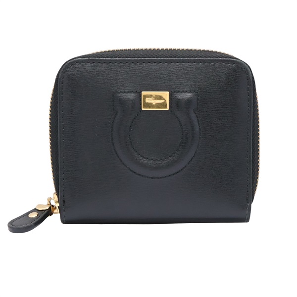 Salvatore Ferragamo 菲拉格慕 Gancini 拉鍊 零錢包 黑色 牛皮 JL-22 D201