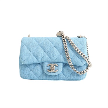 CHANEL 香奈兒 Sweetheart 愛心鍊帶 肩背包 藍色 單寧布 銀扣 AS3829