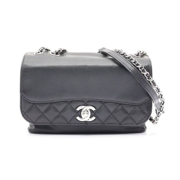 CHANEL 香奈兒 Tramezzo Flap 肩背包 黑色 牛皮 銀扣 無卡