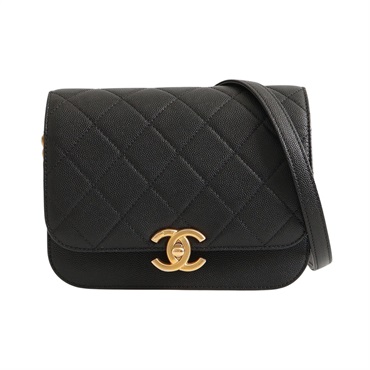CHANEL 香奈兒 Mini Messenger 肩背包 黑色 荔枝紋牛皮 金扣 AS2823