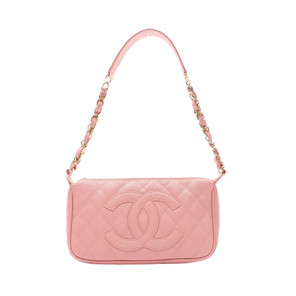 CHANEL 香奈兒 Timeless CC 鍊帶肩背包 粉色 荔枝紋牛皮 金扣