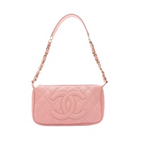 CHANEL 香奈兒 Timeless CC 鍊帶肩背包 粉色 荔枝紋牛皮 金扣