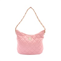 CHANEL 香奈兒 Hobo 鍊帶 肩背包 粉色 菱格紋 牛皮 AS3562