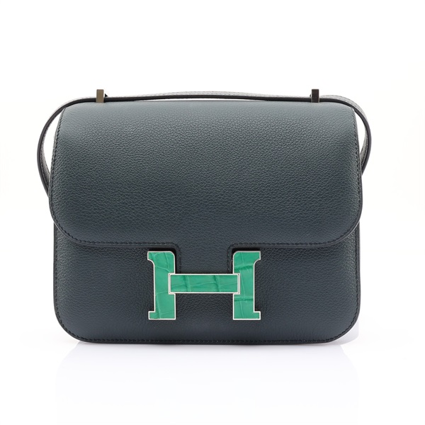 HERMES 愛馬仕 Constance III Mini 康康包 肩背包 盧梭綠 牛皮/翡翠綠 鱷魚皮 B刻