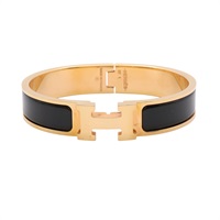 HERMES 愛馬仕 Clic H 手環 黑色琺瑯 金色鍍金 H700001F