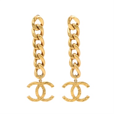 CHANEL 香奈兒 CC Logo Long 針式耳環 金色 金屬 AB3395