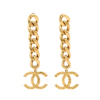 CHANEL 香奈兒 CC Logo Long 針式耳環 金色 金屬 AB3395