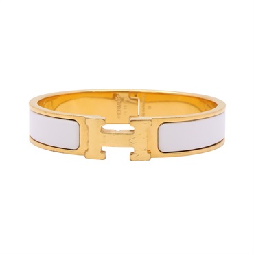 HERMES 愛馬仕 Clic H 手環 白色琺瑯 金色鍍金 H700001F