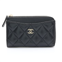 CHANEL 香奈兒 經典 拉鍊卡包 名片夾 黑色 荔枝紋牛皮 AP3179